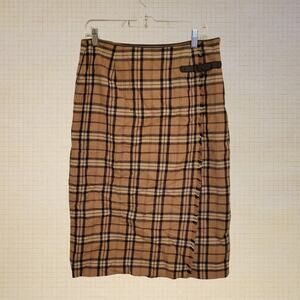 Dark Academia Beige Plaid Wool Wrap Skirt Rafael Womens 12